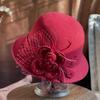 Autumn and Winter Felt Hat for Women, Round Top, Solid Color, Korean Style Fashion Flower Lady'S Hat