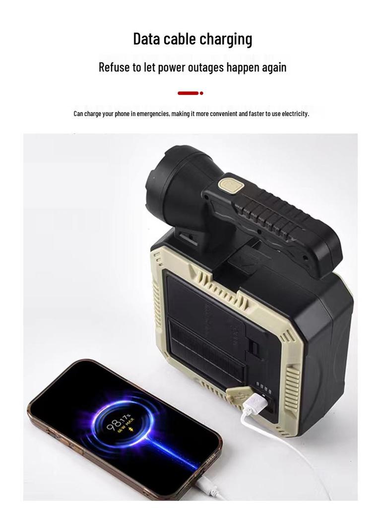 Portable Solar LED Spotlight with Integrated Tool Kit - High-Brightness, Rechargeable Emergency Light for Outdoor Use