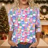 Women's Casual Three-Quarter Sleeve Christmas Print Neck Top for Giving