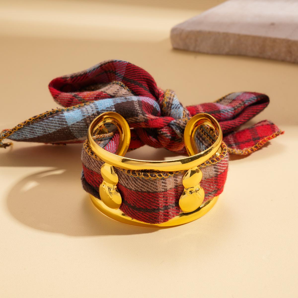 Metal fabric plaid gourd hollow opening bracelet Bohemian sexy jewelry