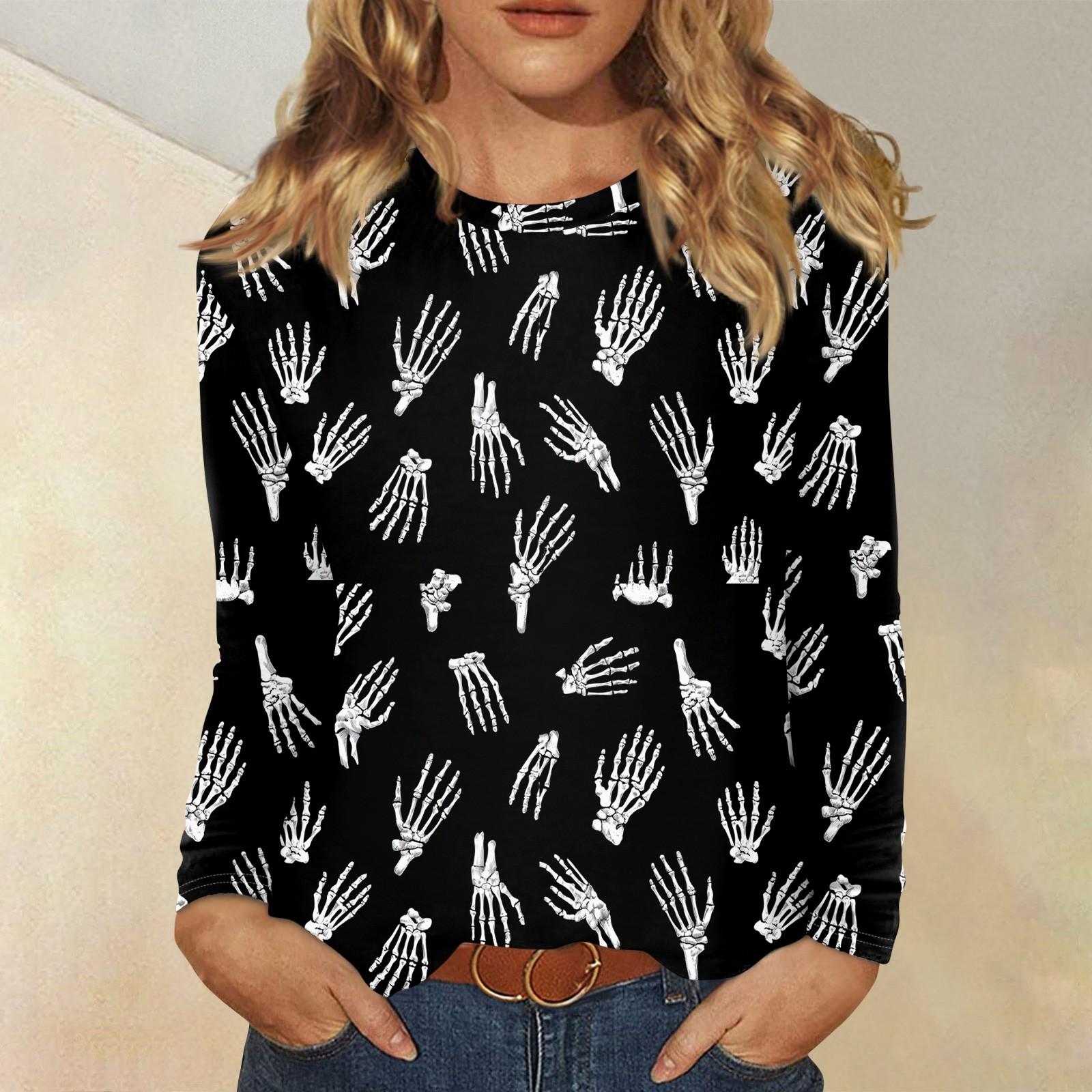 

Long Sleeve Shirts For Women Cute Halloween Print Graphic Tees Blouses Casual Plus Size Basic Tops Pullover XXXXXL чорний