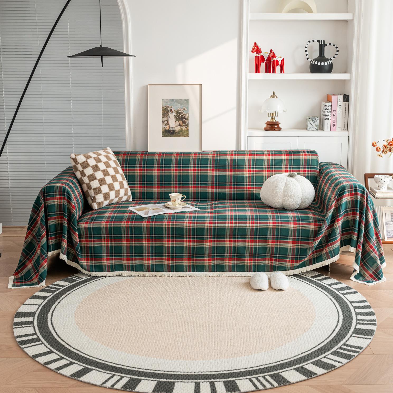 

Полотенце для дивана с полным покрытием, клетчатое одеяло для кемпинга, чехол для диванной подушки, всесезонное универсальное рождественское украшение для дивана 180x140cm