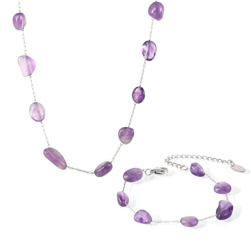 

Неправильной формы фиолетовый натуральный камень ожерелье браслет для женщин нержавеющая сталь женские агатовые ожерелья браслеты циркониевые наборы