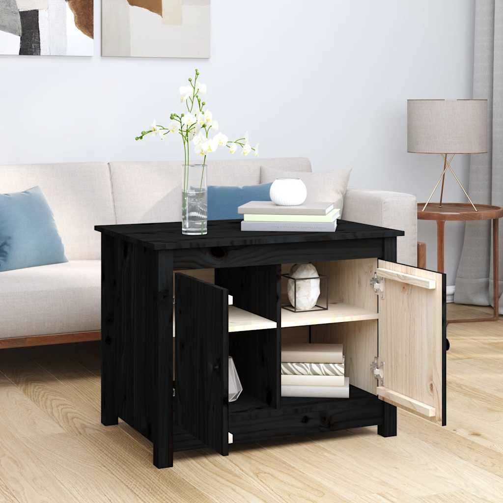 Vidaxl Stolik Kawowy, Czarny, 71X49X55 Cm, Lite Drewno Sosnowe