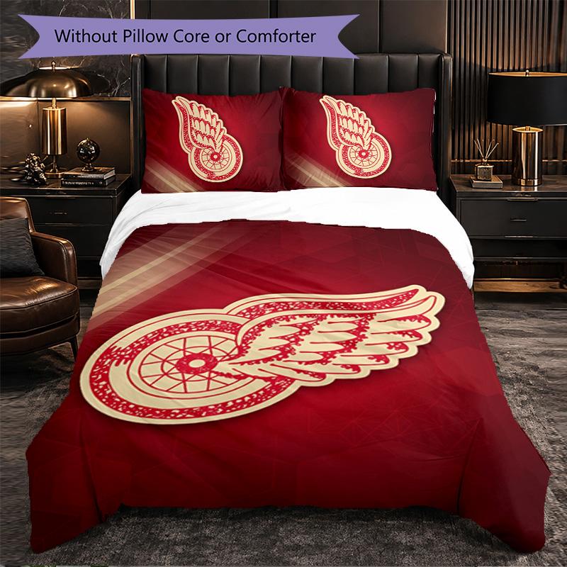 Set Biancheria da Letto in Microfibra con Motivo Detroit Red Wings 3 Pezzi Copripiumino Decorativo per Camera da Letto Uso Domestico
