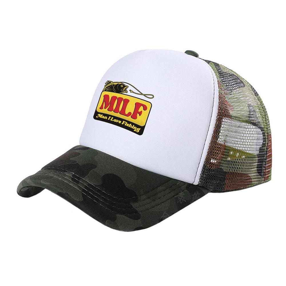 MILF Man I Love Fishing Trucker Čepice Unisex čepice Baseballová čepice Cool Summer Unisex síťovaná síťovaná čepice