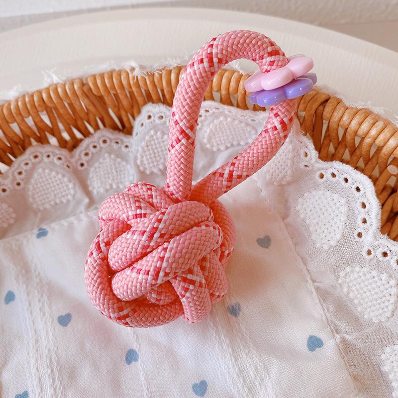 Women's Car Keychain Knotted Rope Floral Design Non-Slip Lightweight Bag Charm Portable Key Decor for Travel Commute Use