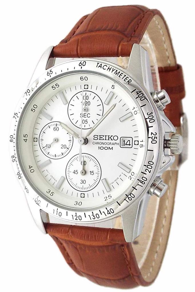 SEIKO Chronograph Watch with Genuine Leather Officially Distributed in Japan by Light Strap, Seiko, White, Brown, Camel, SND363P1-LBR [Used]