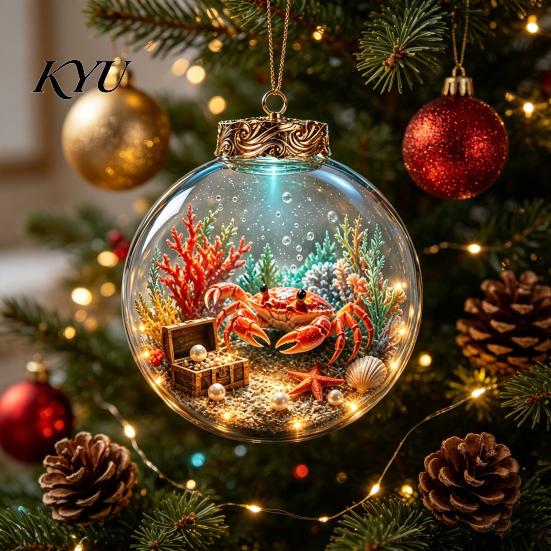Coastal Style Home Seasonal Ornaments Ocean Animal Christmas Ball Ornament, 3D Marine Life Hanging Decoration, Theme Beach Xmas Tree Pendant