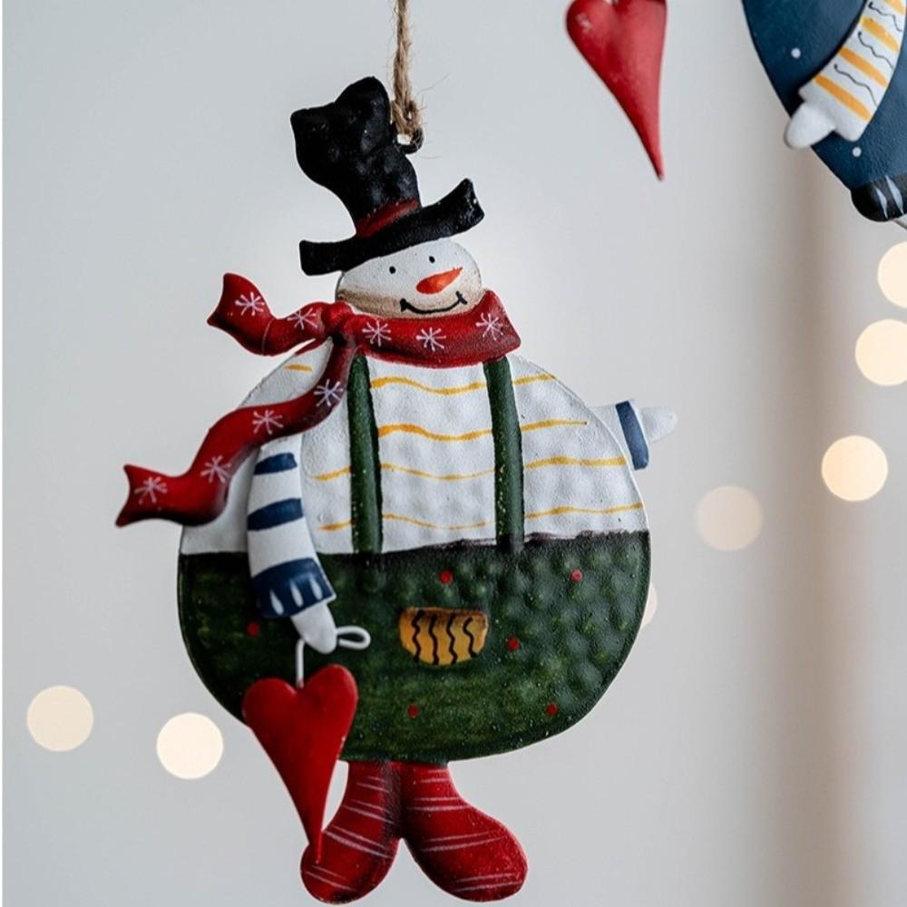 Cartoon Xmas Tree Hanging Pendant Snowman Double-sided Xmas Tree Embellishment Christmas Gift Retro Metal Christmas Decorations