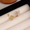 French Retro Diamond-Inlaid Asymmetrical Chinese Character Stud Earrings for Women - Exquisite Ear Clips, Creative and Simple Jewelry