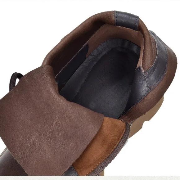 Johnature Dámské kotníkové boty z hovězí kůže na platformě se šněrováním, retro, se zipem na boku, z pravé kůže