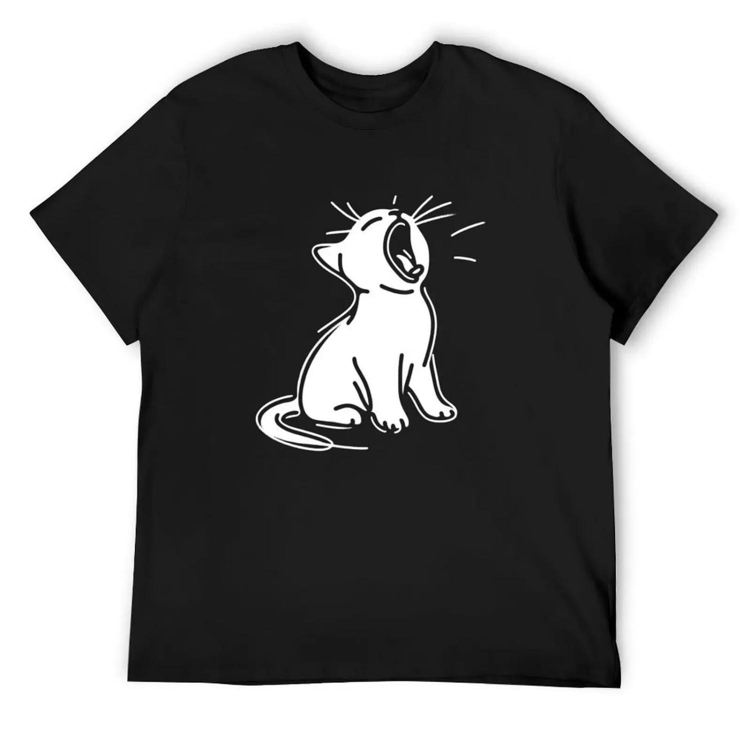 

Adorable Yawning Cat Line Art Doodle T-Shirt anime figures plain slim fit t shirts for men XXXXXL різнокольоровий