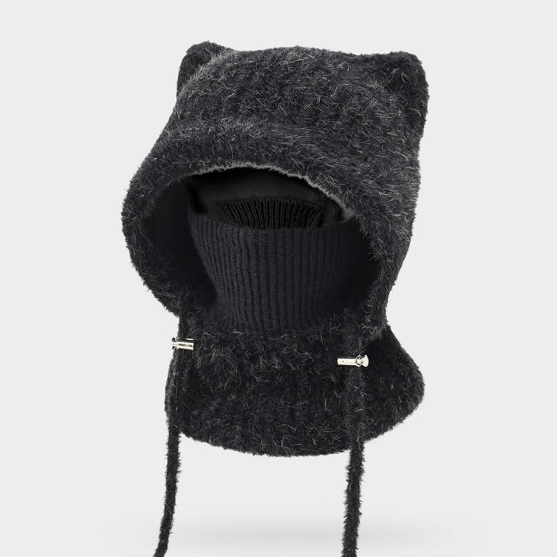Warm Knitted Winter Hat With Ear Flaps Neck Cover Windproof Fleece-Lined Beanie Cold Weather Cycling