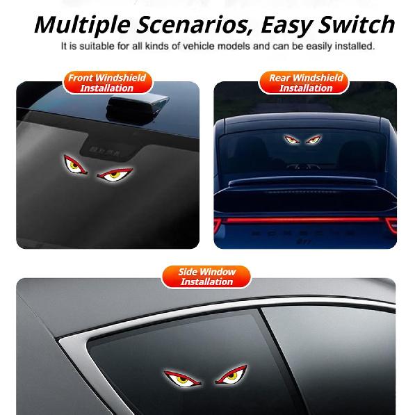 Solar Demon Eye LED Car Window Light, No Drill Led Eyes for Car Windshield, USB-C Powered Devil Eyes Warning Light for Cars Rear Window, Dynamic Rear