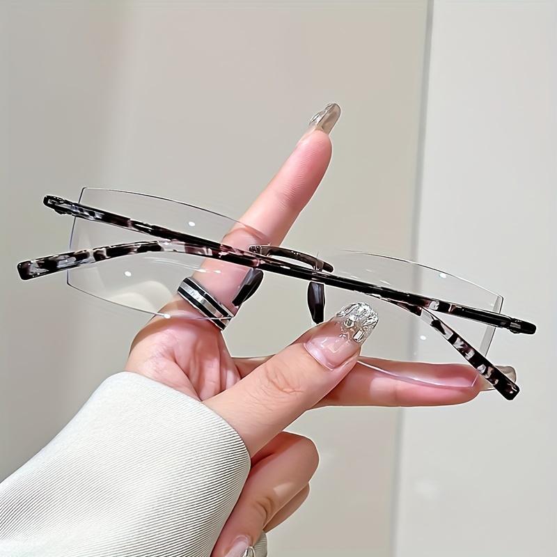 3-Pack Elegant Square Frameless Reading Glasses for Men and Women, Anti-Blue Light PC Lens, Rectangular Eyewear  1.0 to  4.0