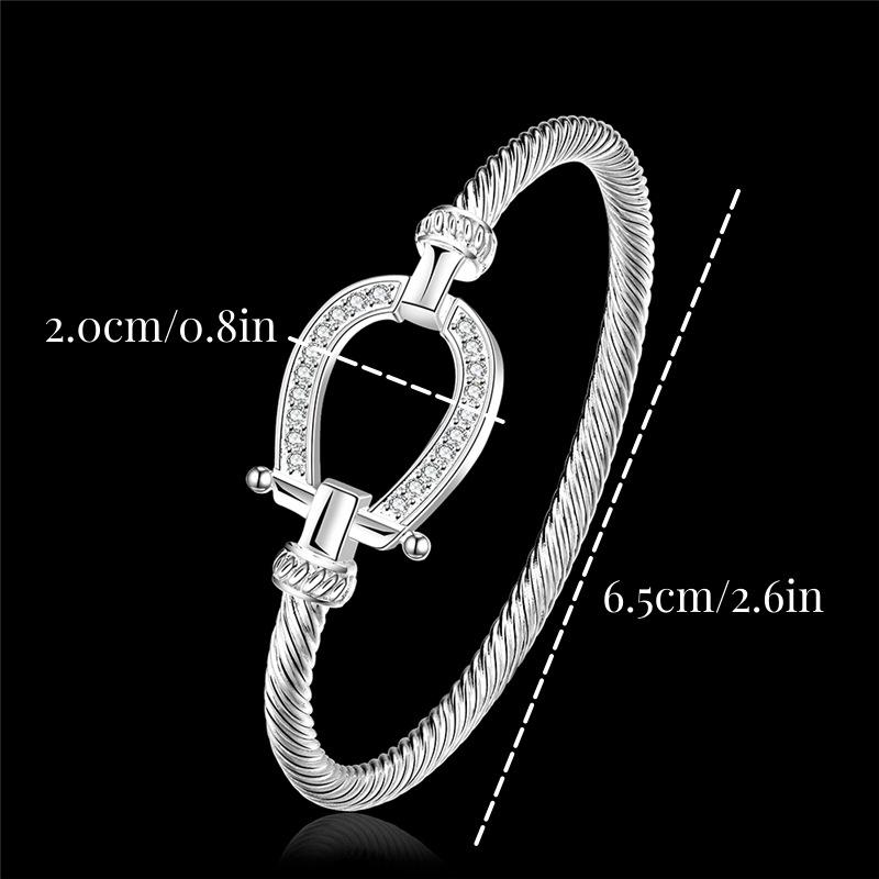 Zircon Geometry Silver Open Bangle Bracelet for Stylish Wedding Accessories 1pcs