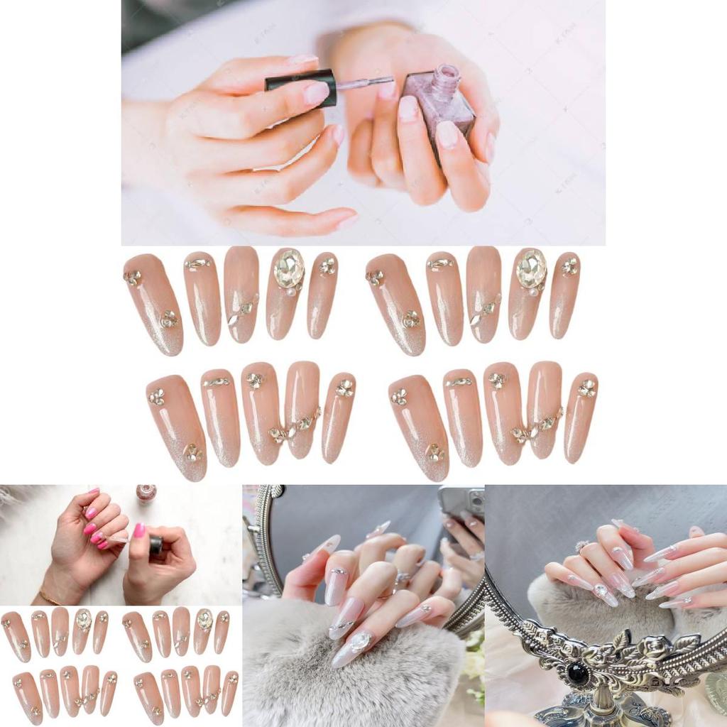 New Handmade Almond-shaped Cat Eye Nail Art With Sparkling Rhinestones Removable Fake Nail Stickers