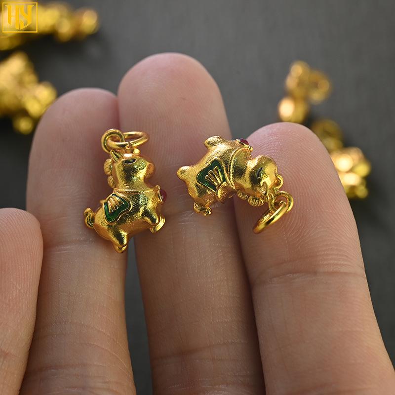 24k Gold-Plated Copper Zodiac Horse Rocking Horse Pendant for Jewelry and DIY Accessories