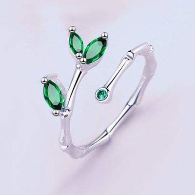 925 Sterling Silver Rings for Women Couple Minimalist Handmade Green Leaf Ring Fine CZ Jewelry Birthday Gift Prevent Allergy