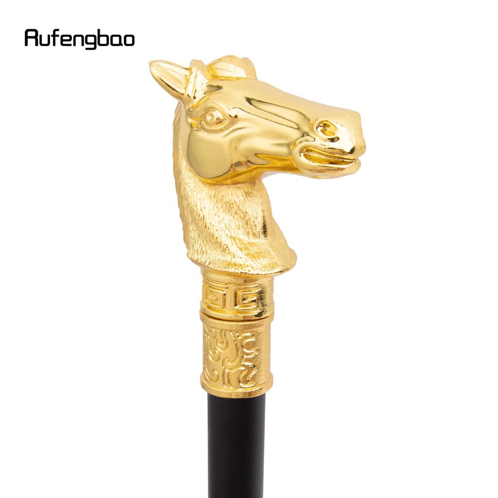Golden Race Horse Bristle Head Fashion Walking Stick Decorative Cospaly Vintage Party Fashionable Walking Cane Crosier 93cm