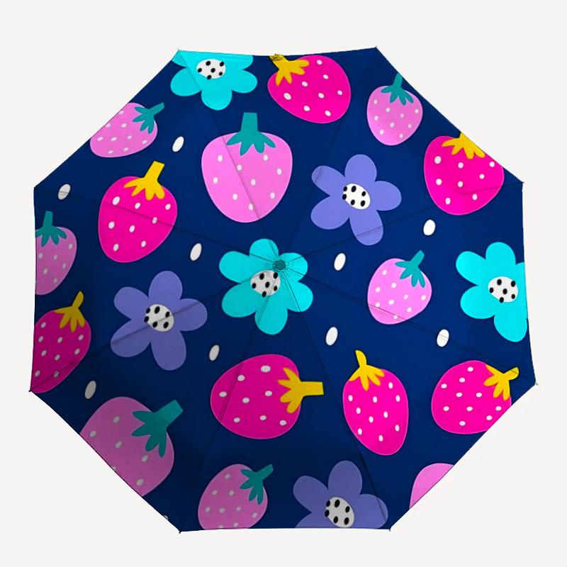1pc Strawberry Pattern Automatic Umbrella - 8-Rib Foldable Design, Outdoor Adventures, and Family Celebrations yy250829096