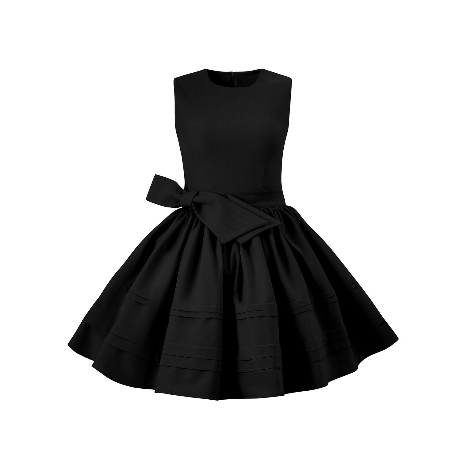 Avenement Bow Sleeveless A-line Summer Dress for Women L