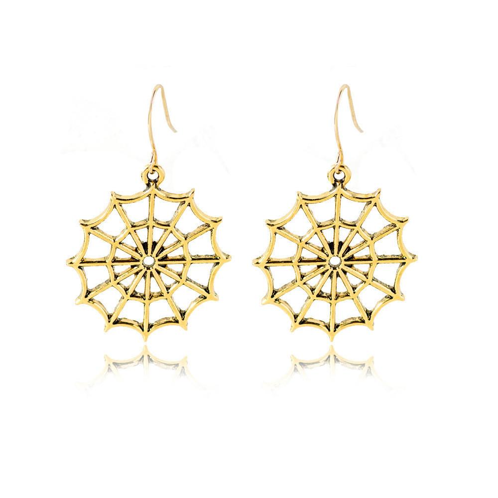 Gold Chic And Silver Spider Web Earrings Alloy Hollow Out Design For Women