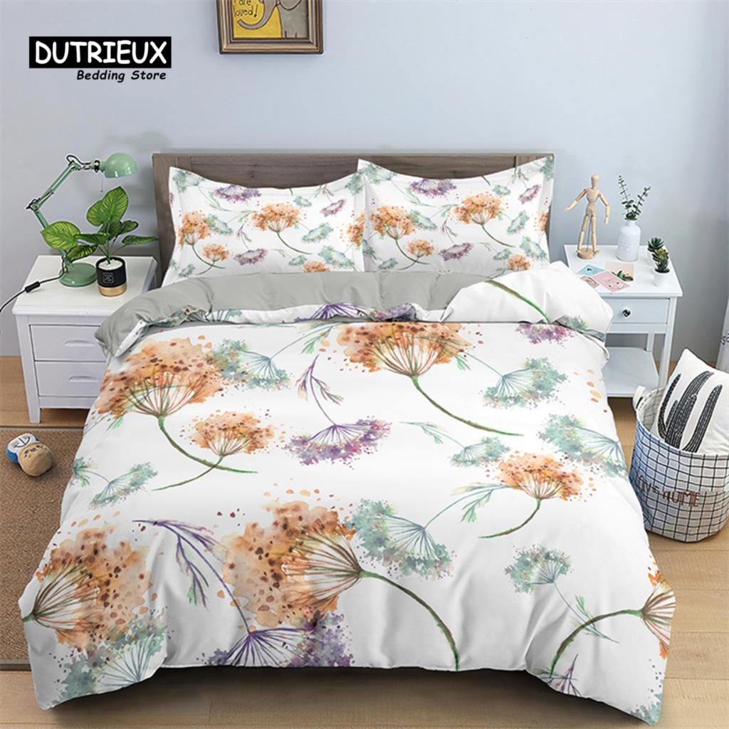 Blumiger Bettbezug Blumen Blätter King Bettwäscheset Frühlingsblüte Garten Bettdeckenbezug Bauernhaus Blütenblätter Botanischer Steppdeckenbezug