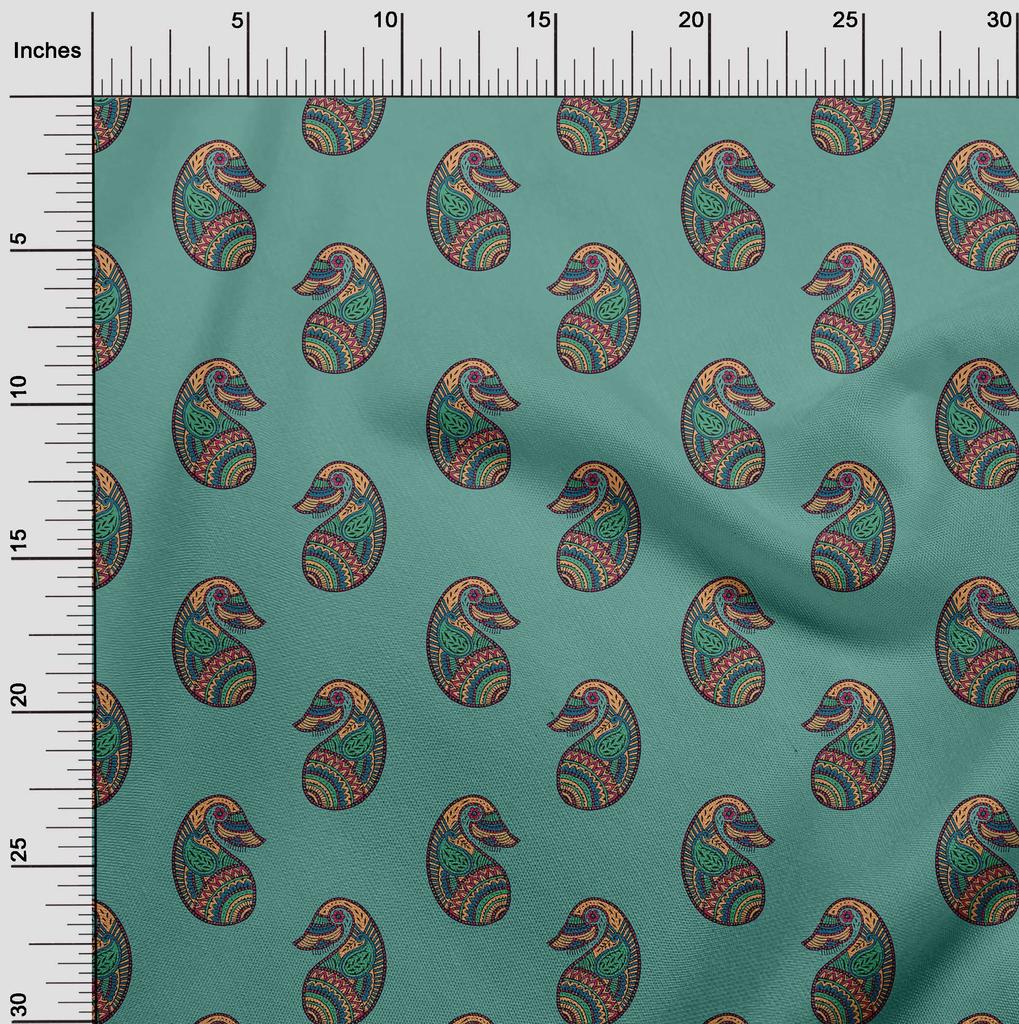 oneOone Cotton Flex Fabric Paisley Block Printed Craft Fabric BTY 40 Inch