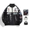 Chaqueta de Béisbol de Cuero PU y Algodón para Hombre, Tendencia Americana - Abrigo de Piloto de Invierno para Parejas, Acolchada Casual.