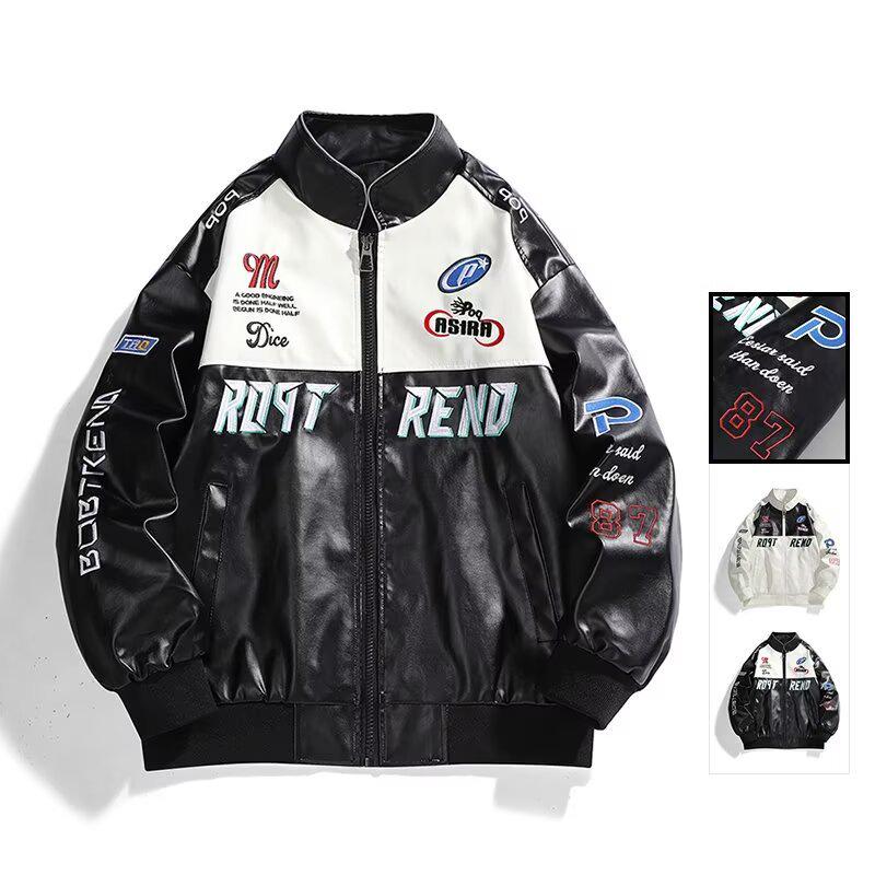 Chaqueta de Béisbol de Cuero PU y Algodón para Hombre, Tendencia Americana - Abrigo de Piloto de Invierno para Parejas, Acolchada Casual.