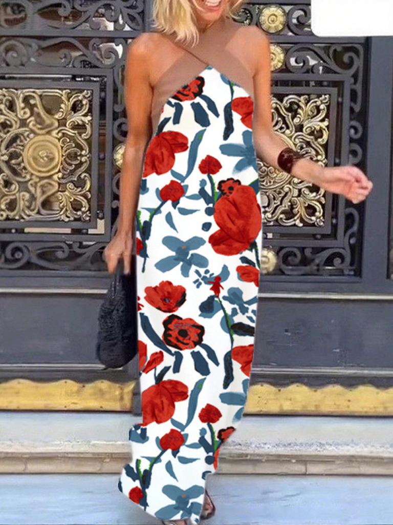 INS Home Casual Loose Shoulder Patchwork Sleeveless Women's Fashion Summer Dress