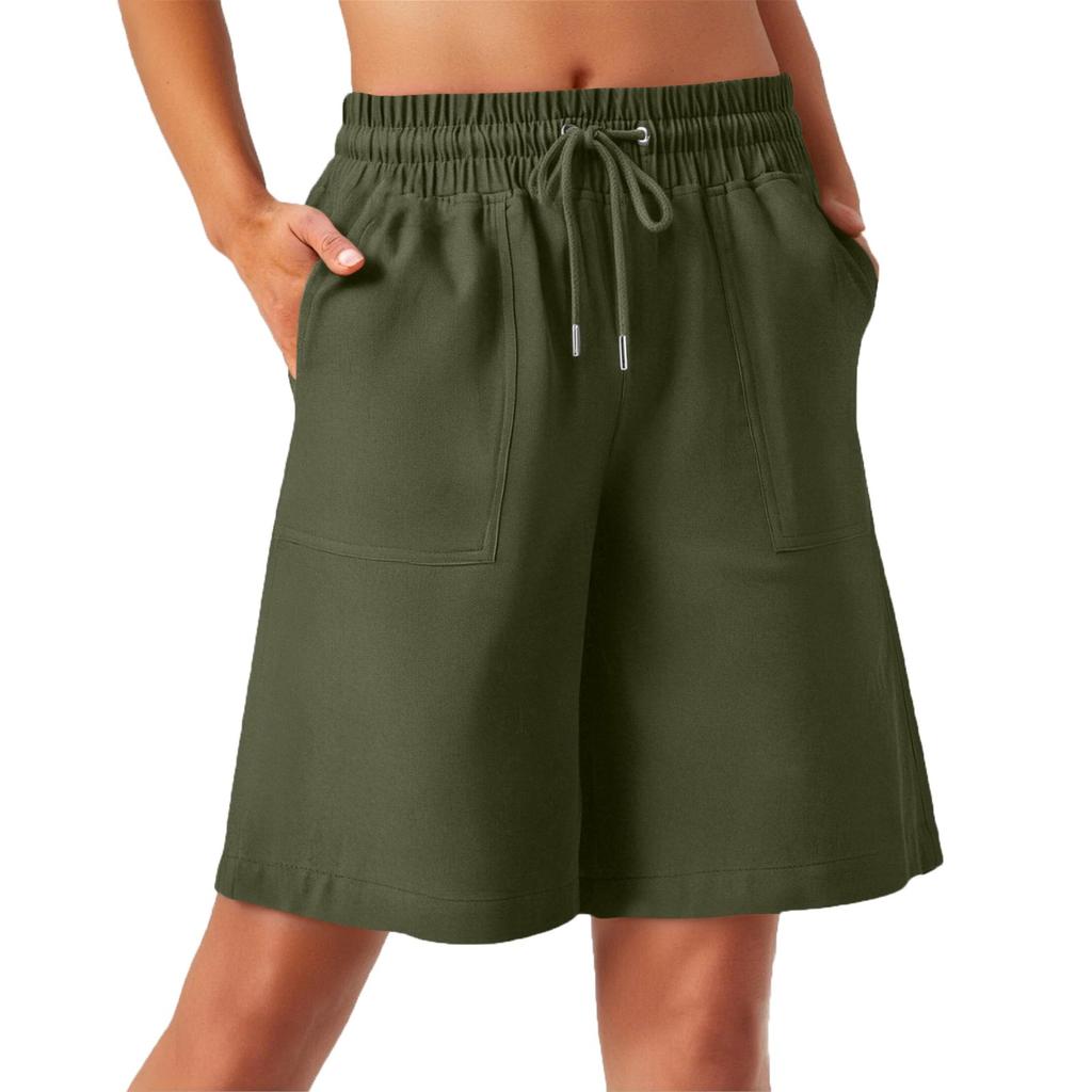 Damskie szorty lniane Szorty lniane na co dzień Wysoki stan Wygodne letnie szorty z kieszeniami