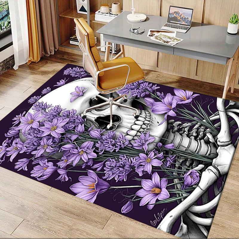 Gothic skull theme Chair Mat Office Carpet: Large Size, Lavender Floral Design for Home Decor, Suita