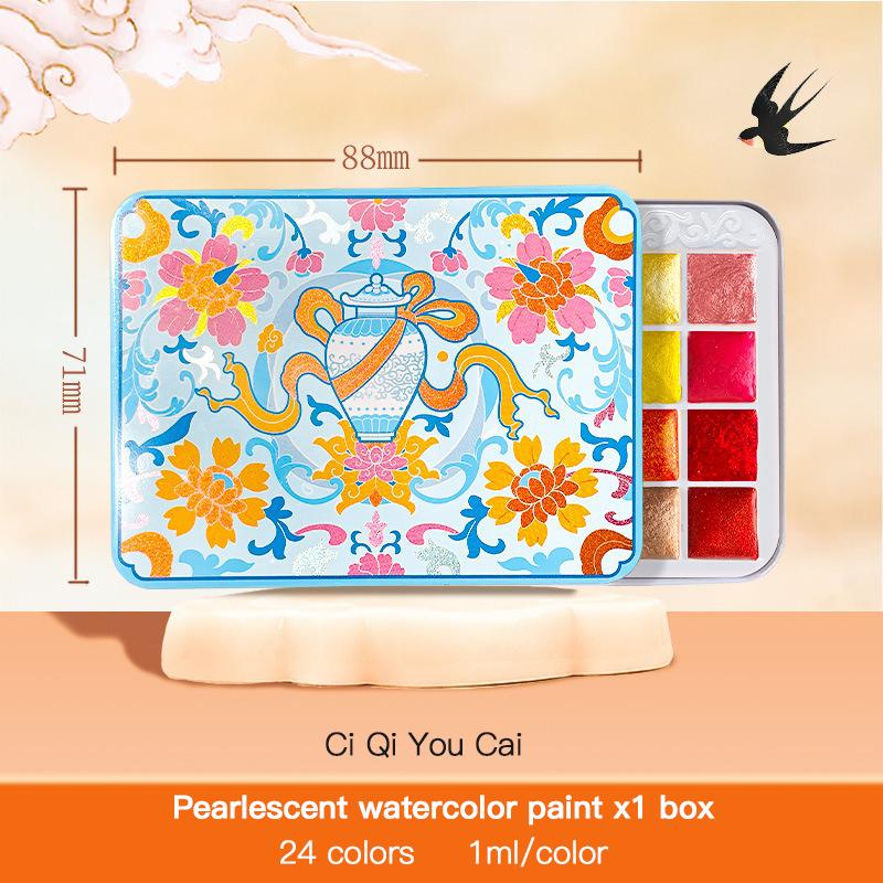 24 Farben Glitzer-Aquarellfarben-Set Metallisch Perlmuttfarben Festpigmente für Aquarellmalerei Acuarela Künstler Schulbedarf