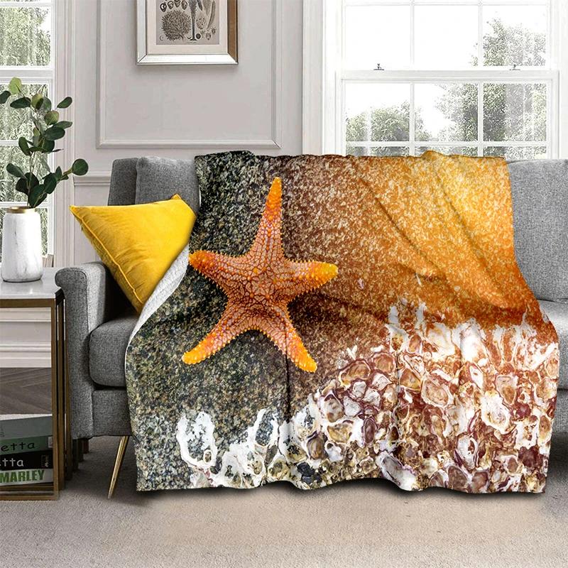 3D Starfish Beach Shell Sea Star Sand Blanket,Soft Throw Blanket for Home Bedroom Bed Sofa Picnic Travel Office Cover Kids Gift