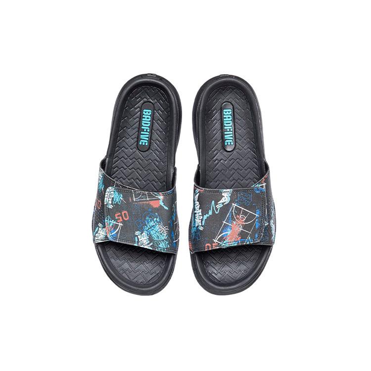 Li Ning Badfive Quiet Abrasion Resistant Slide Slippers Men's Black Blue ABTR007-4