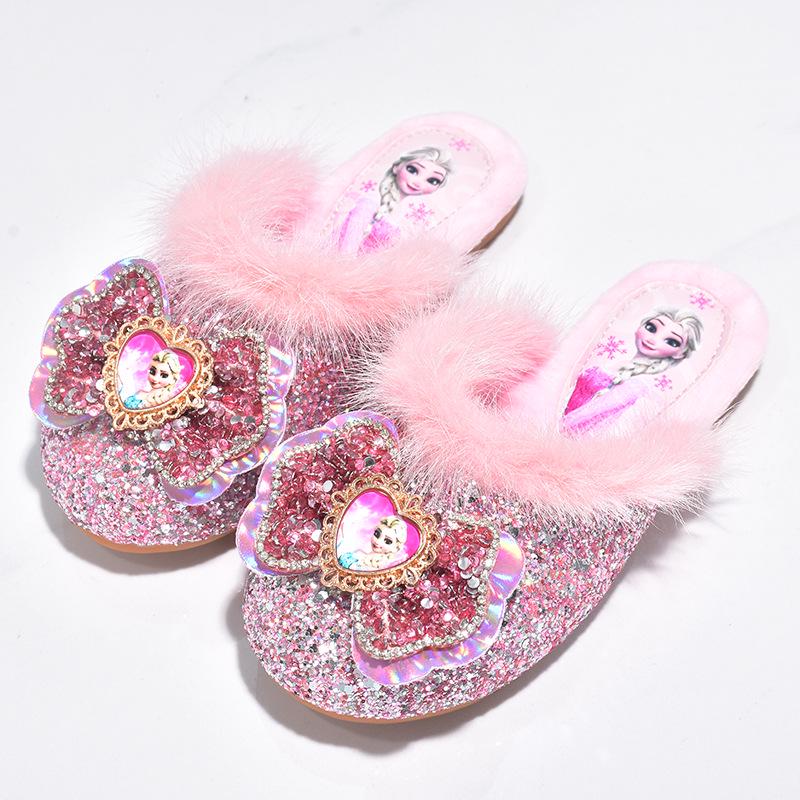 Pluszowe kapcie księżniczki Elsy dla dziewczynek - Urocze bawełniane kapcie z postaciami z kreskówek na jesień/zimę