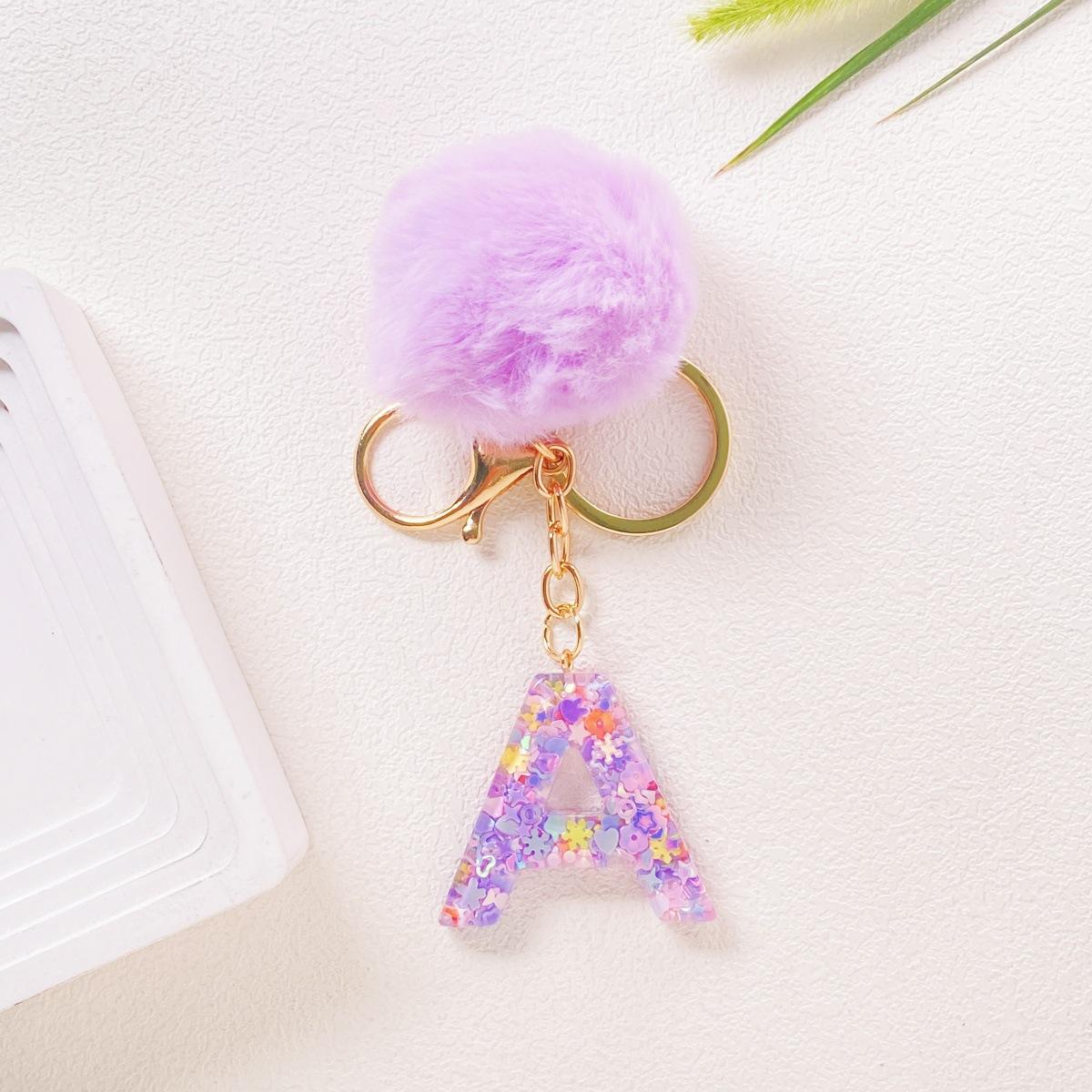 

Hairball English 26 Letter Keychain Purple Resin Bag Key Chain Love Sequins Crystal Pendant