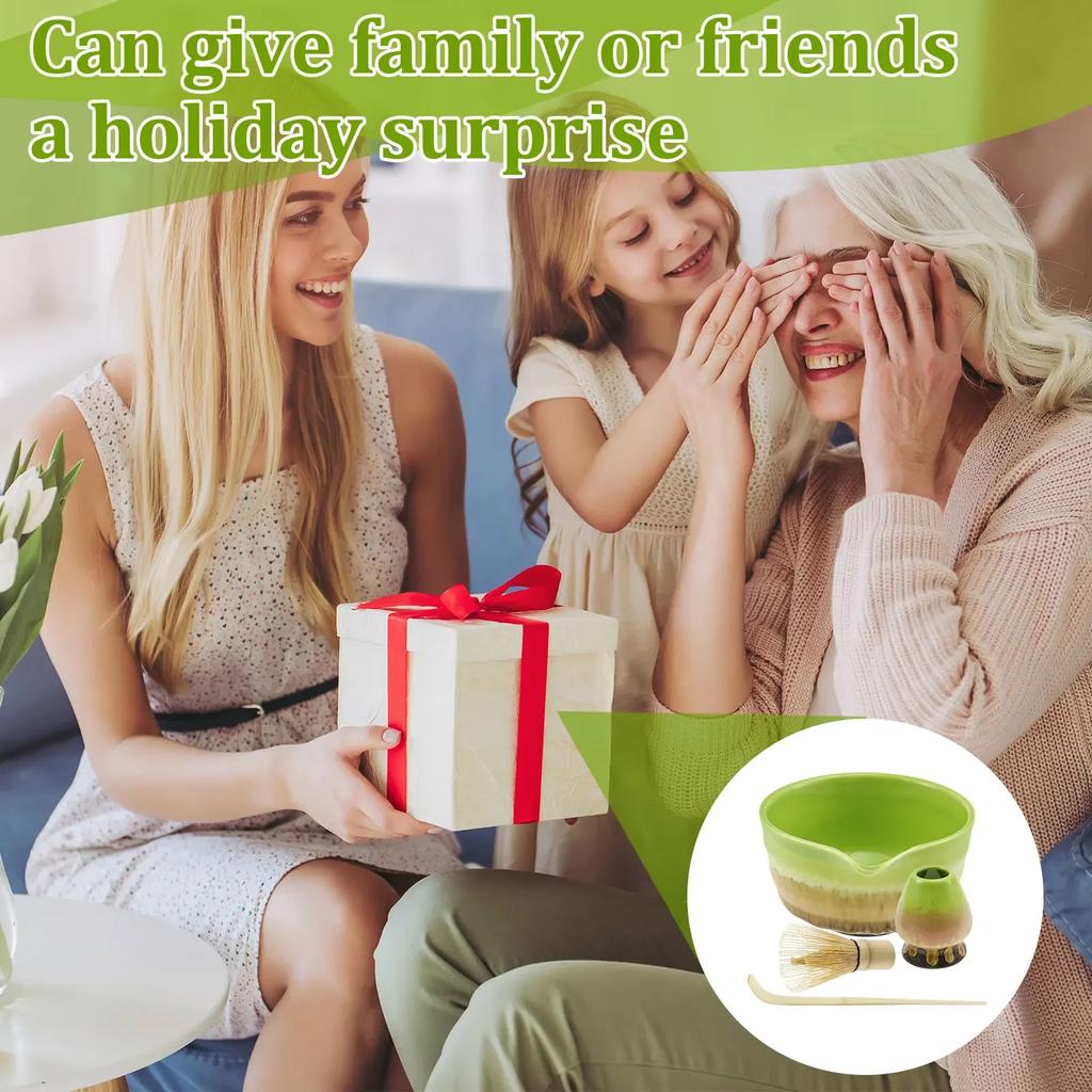 4 Pcs Matcha Whisk Set Elegant Matcha Making Kit Includes Matcha Bowl with Mouth Matcha Whisk Holder Bamboo Matcha Whisk Tea