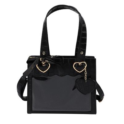[Harujio] Ita-Tasche, Klein, Niedlich, Mini, 2-Wege-Tragetasche, Handtasche, Herz, Lolita, Umhängetasche, Krokodil-Prägung, Schwarz, Weiß