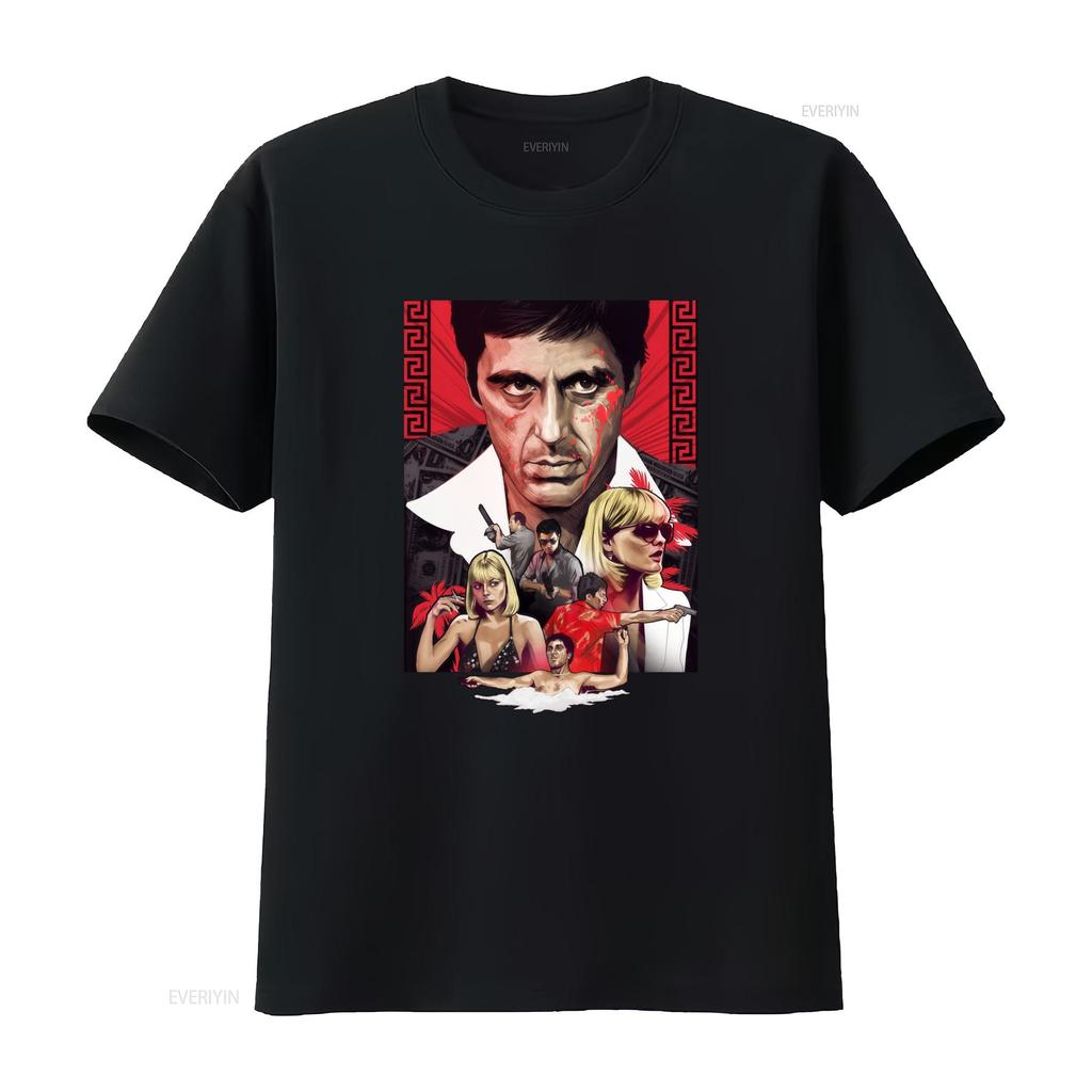 Vintage Classic Scarface Gangster Movie Print Casual T Shirt Vintage Washed Homme Stretched Versatile Unisex Fashion Slightly