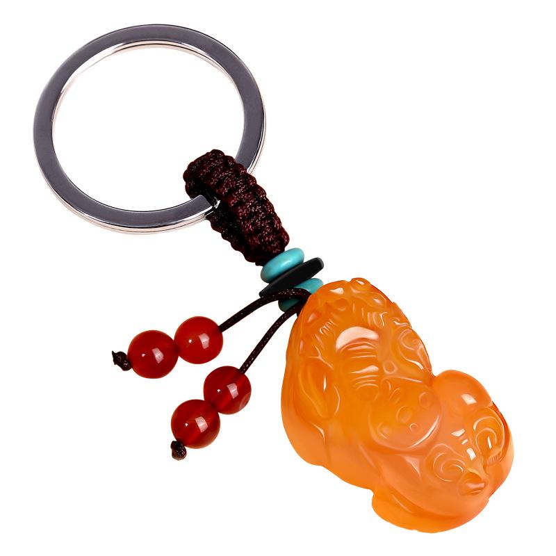 Chalcedony Pixiu Wealth Keychain & Agate Peace Buckle Pendant