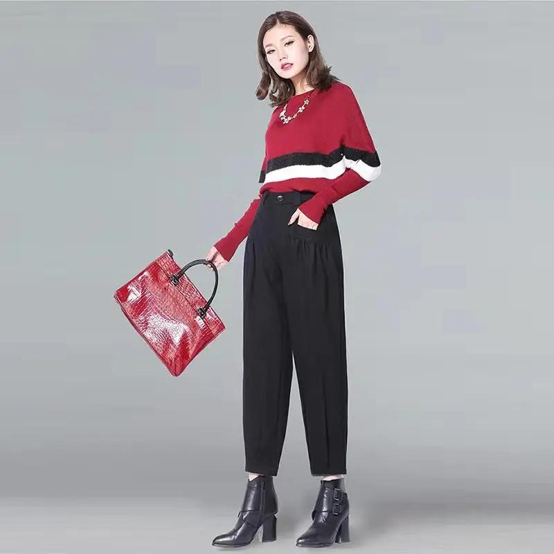 

Women s Fall and Winter Thickened Elegant Haren Pants High Waist Warm Wide Leg Commuter Pants S