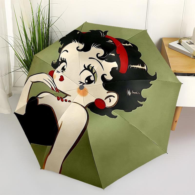 Betty Boop Automatic Opening/Closing Umbrella with 3-Fold Design and Iron Frame - Perfect Gift for Fans, Travelers, and Everyday Use0104305a
