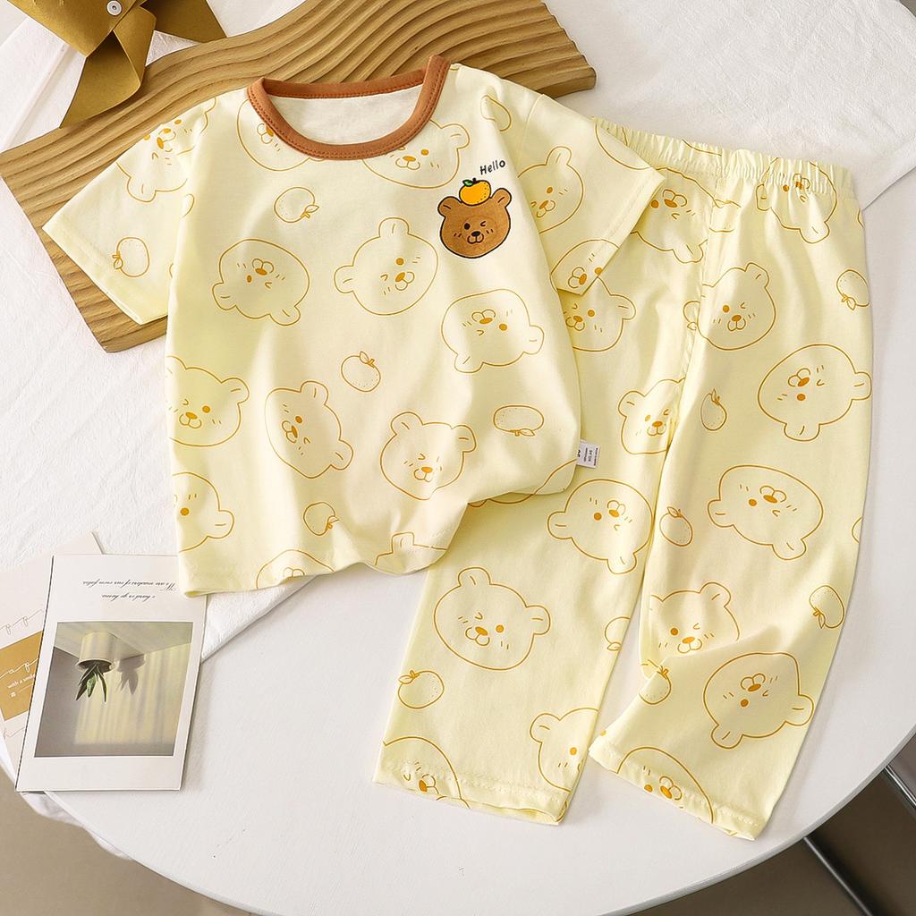 Kids Summer Cotton Short Sleeve Set Class A Baby Air Conditioner Clothes Boys Girls Home Pajamas