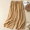 Cotton and Linen Wide-leg Pants Women Summer Retro Elastic Waist Ankle-Length Pants Lace-up Solid Versatile Loose Casual Pants
