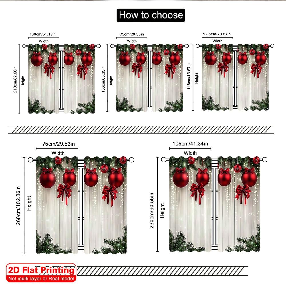 Set Of 2 Flat Printing Christmas Window Drapes Red Green Versatile Polyester Fabric Without Electricity Birthday Party Use Curtain Made