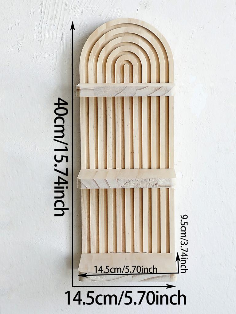 1Pc Boho 3-tier Wooden Wall Mounted Shelves - Arch Shelf Storage Organizer Display ,Natural Wood Floating Shelves for Home Decor
